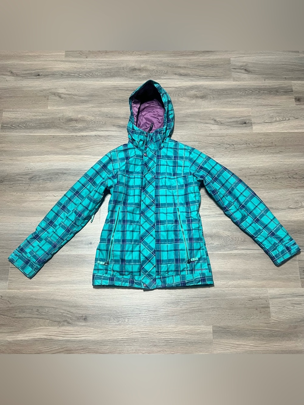 Burton Women's XS Ski Jacket The White Collection Green Purple Plaid Dryride